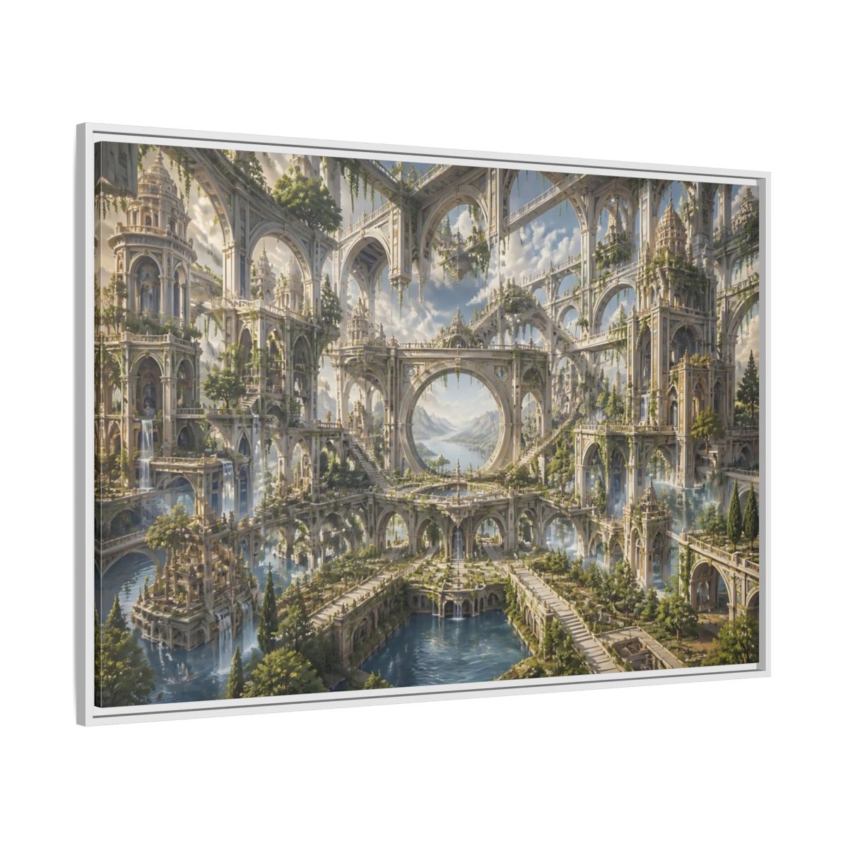 Side Mockup 7. Citadel Of Infinite Arches shown as framed canvas print