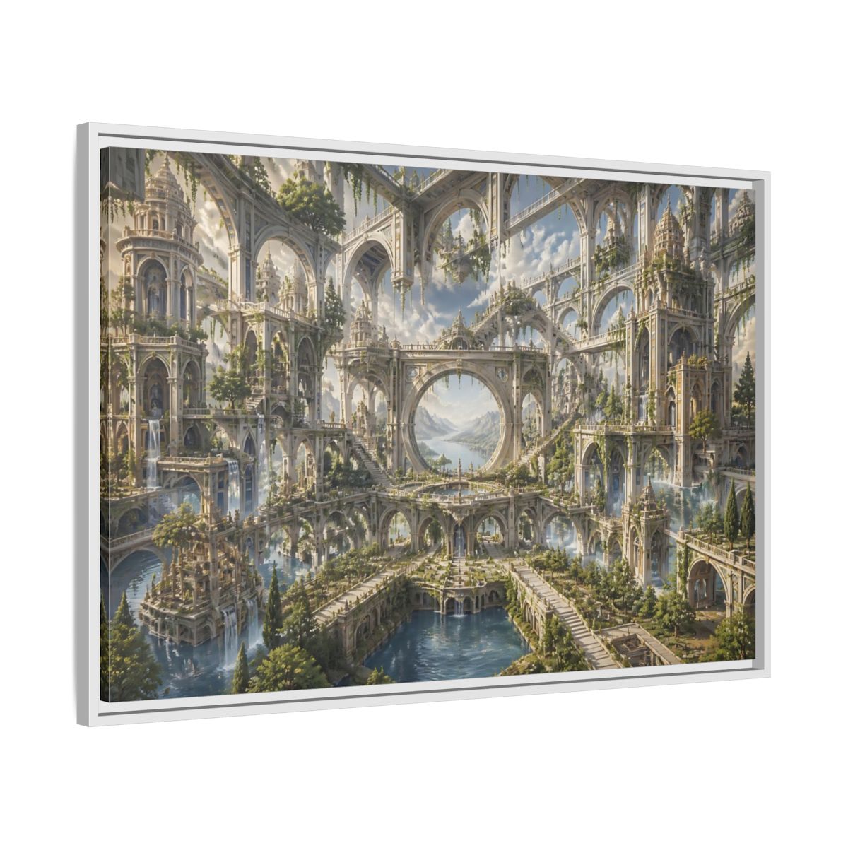 Side Mockup 9. Citadel Of Infinite Arches shown as framed canvas print