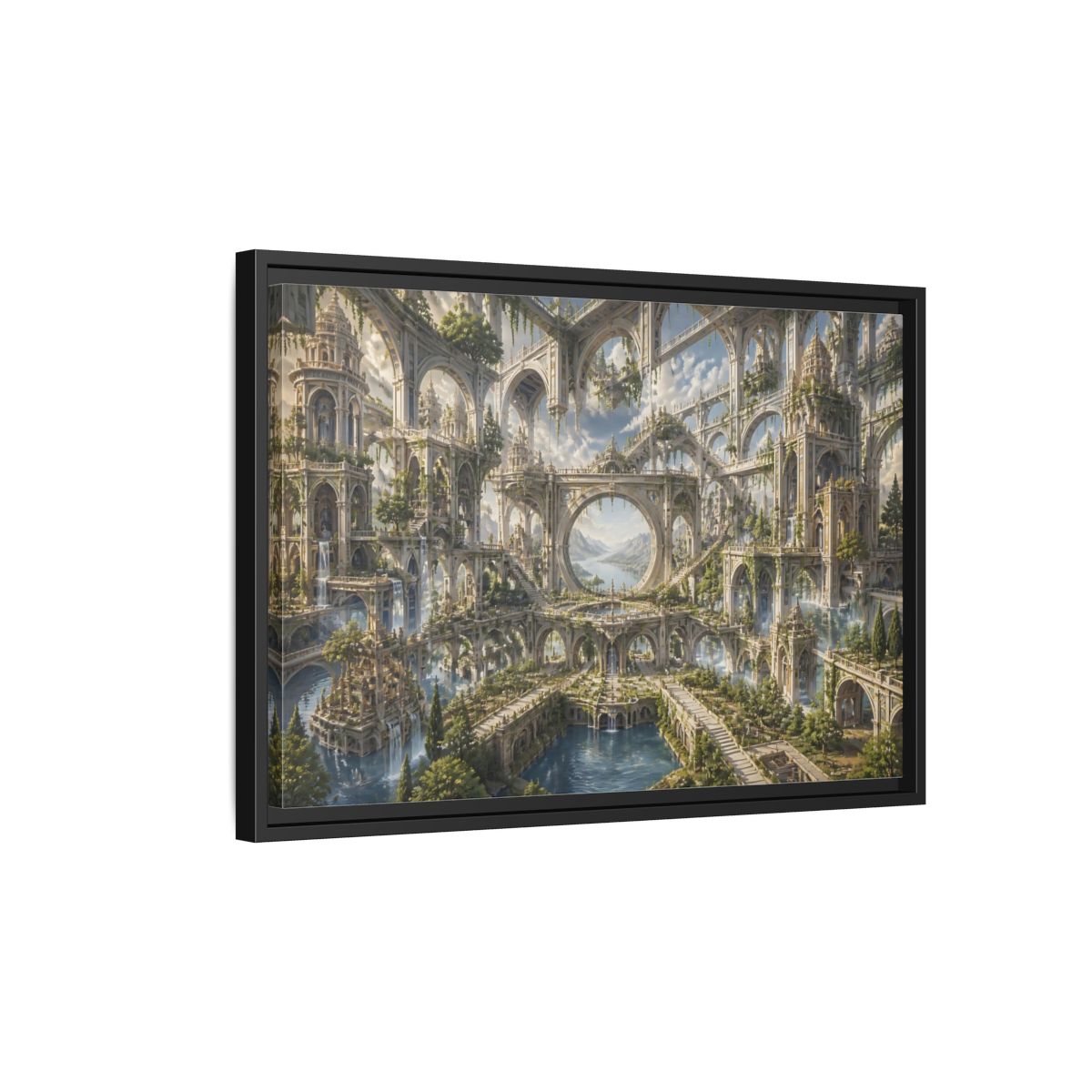 Side Mockup 3. Citadel Of Infinite Arches shown as framed canvas print