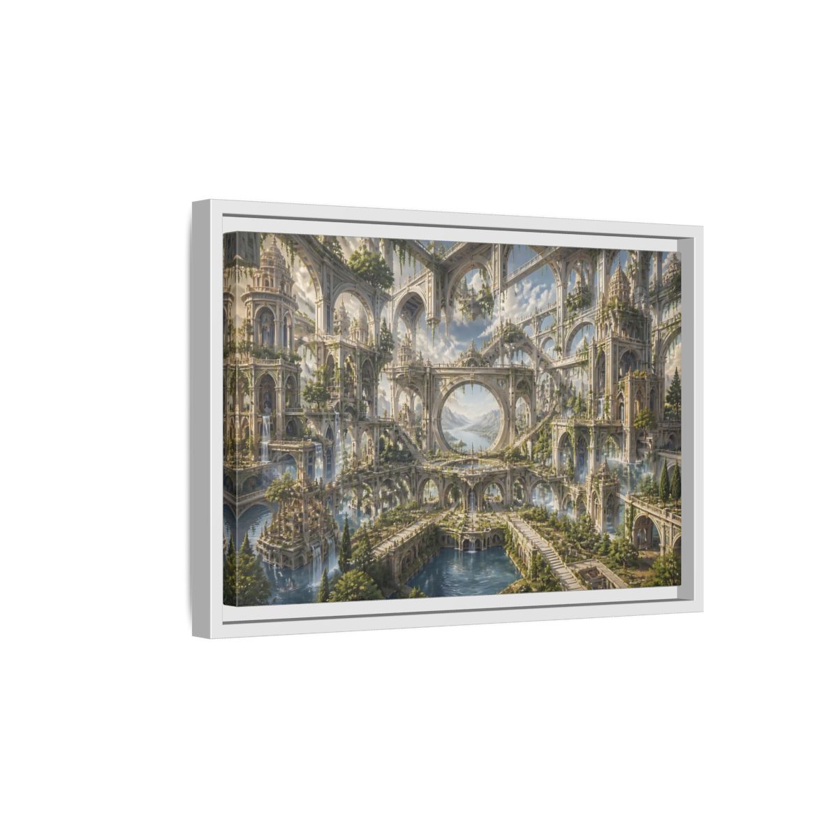 Side Mockup 4. Citadel Of Infinite Arches shown as framed canvas print