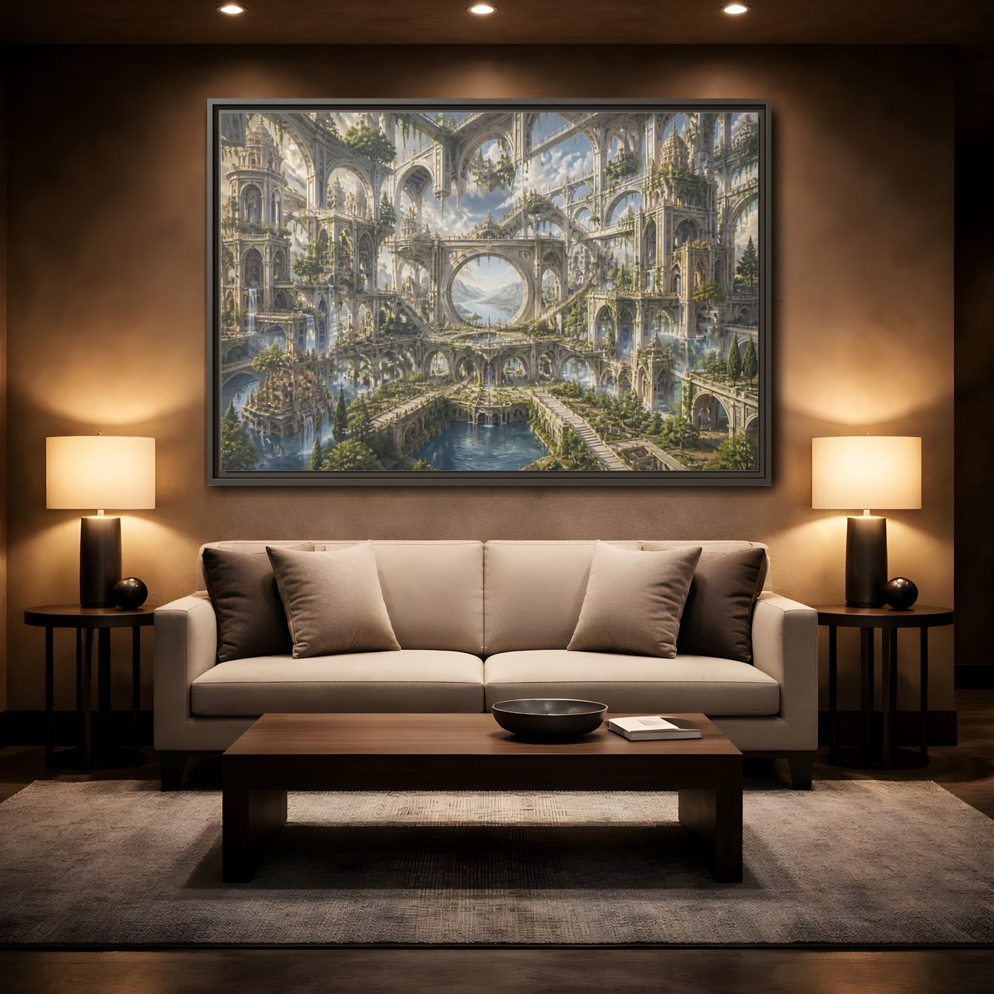 Mockup 2. Citadel Of Infinite Arches shown as framed canvas print