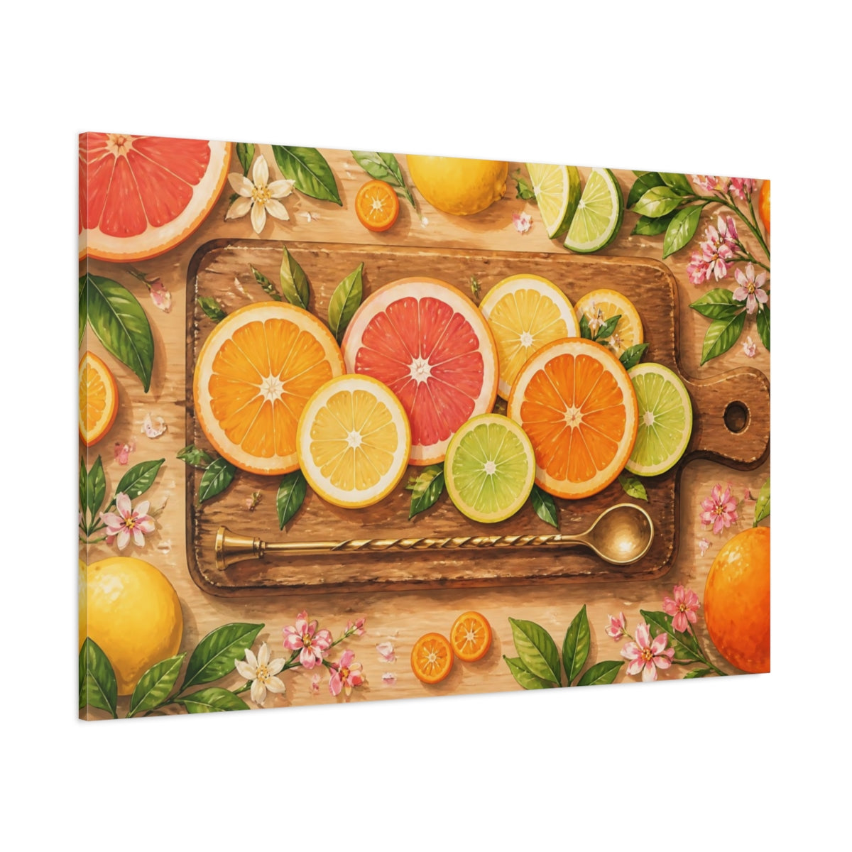 Side Mockup 1. Citrus Tasting Board shown as canvas print