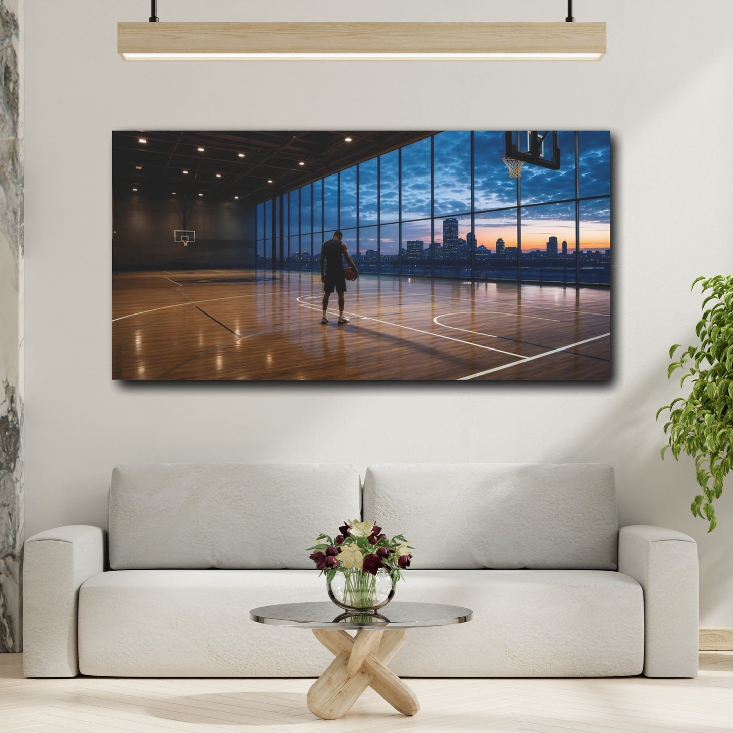 Mockup 2. City Court At Dusk shown as canvas print