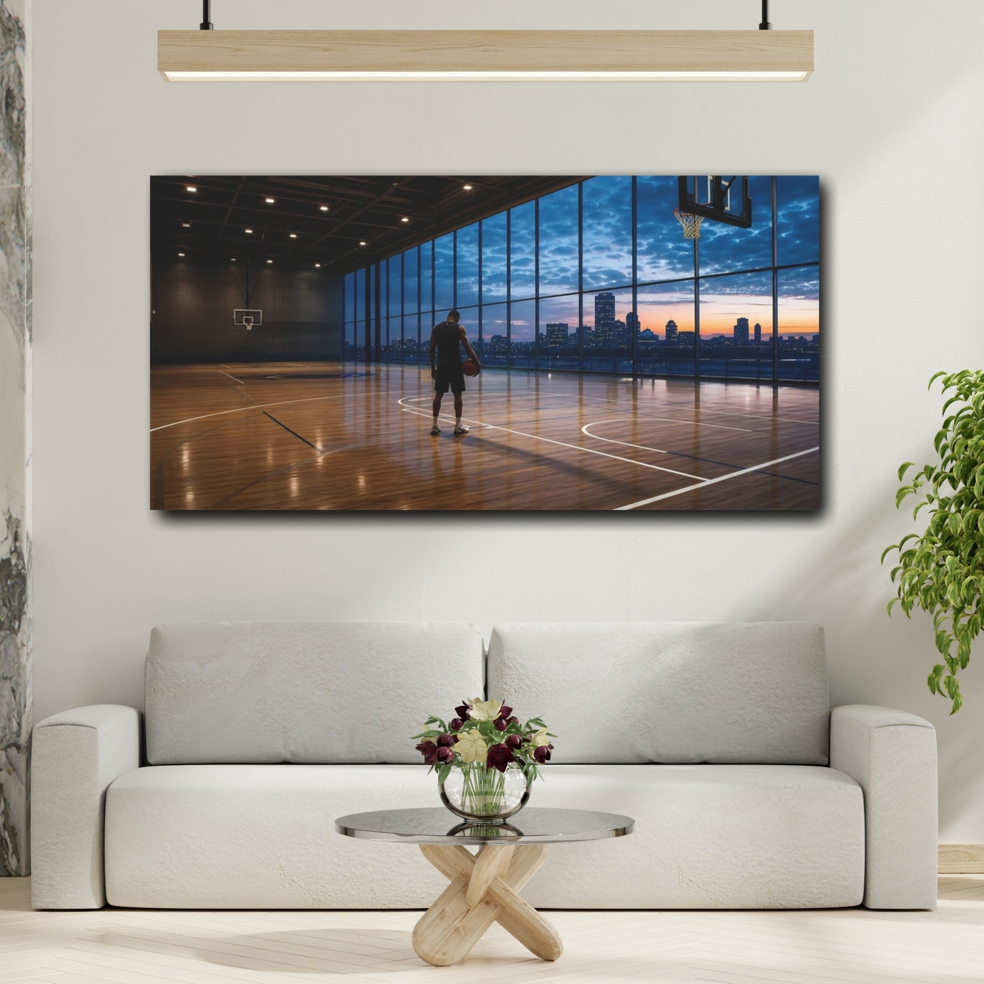 Mockup 2. City Court At Dusk shown as canvas print