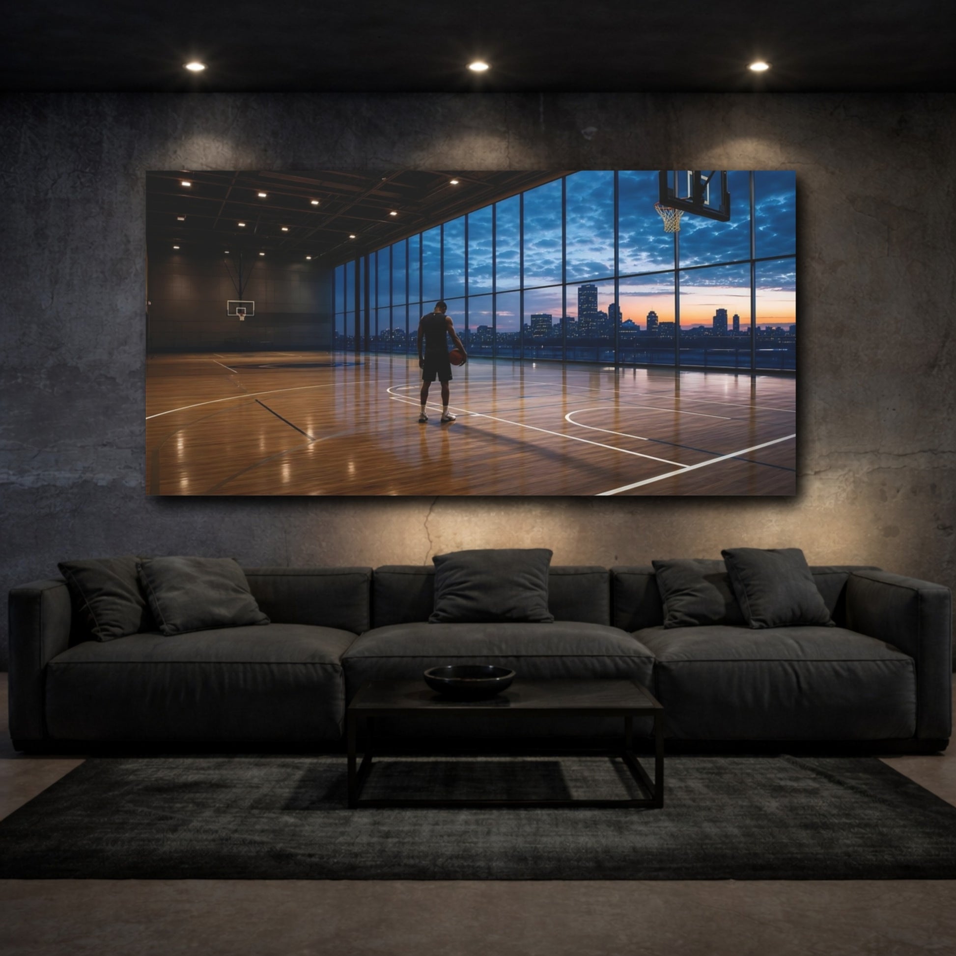Mockup 3. City Court At Dusk shown as canvas print