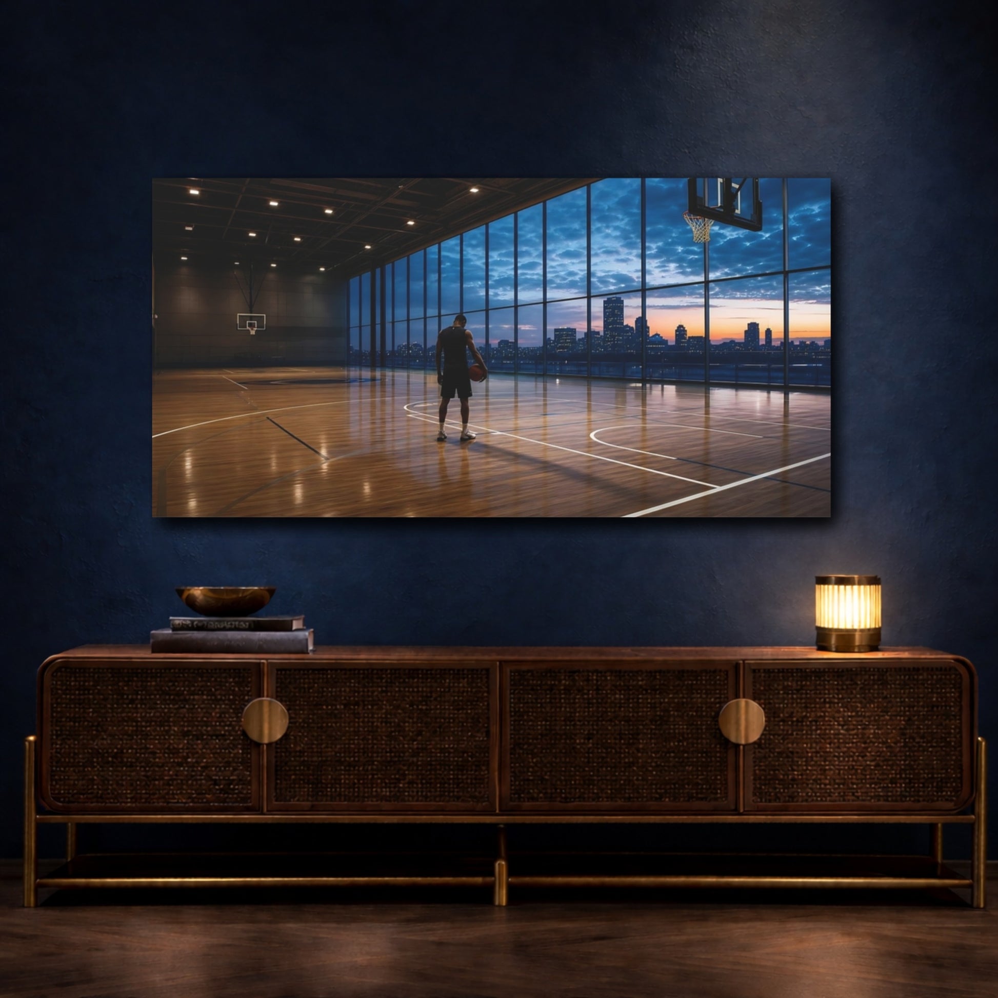 Mockup 4. City Court At Dusk shown as canvas print