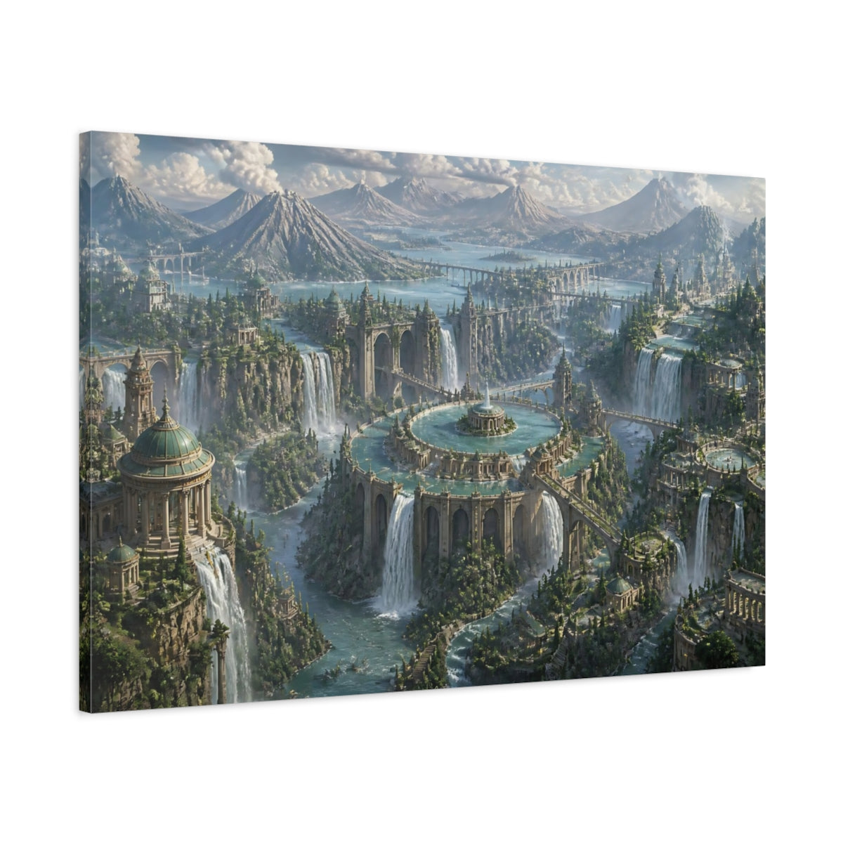 Main Mockup. City Of Cascading Waters shown as canvas print