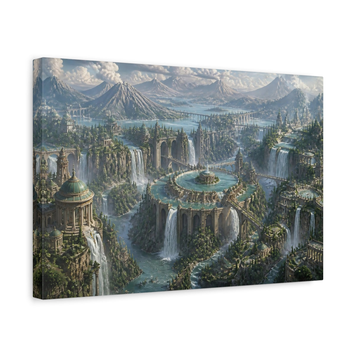 Side Mockup 4. City Of Cascading Waters shown as canvas print