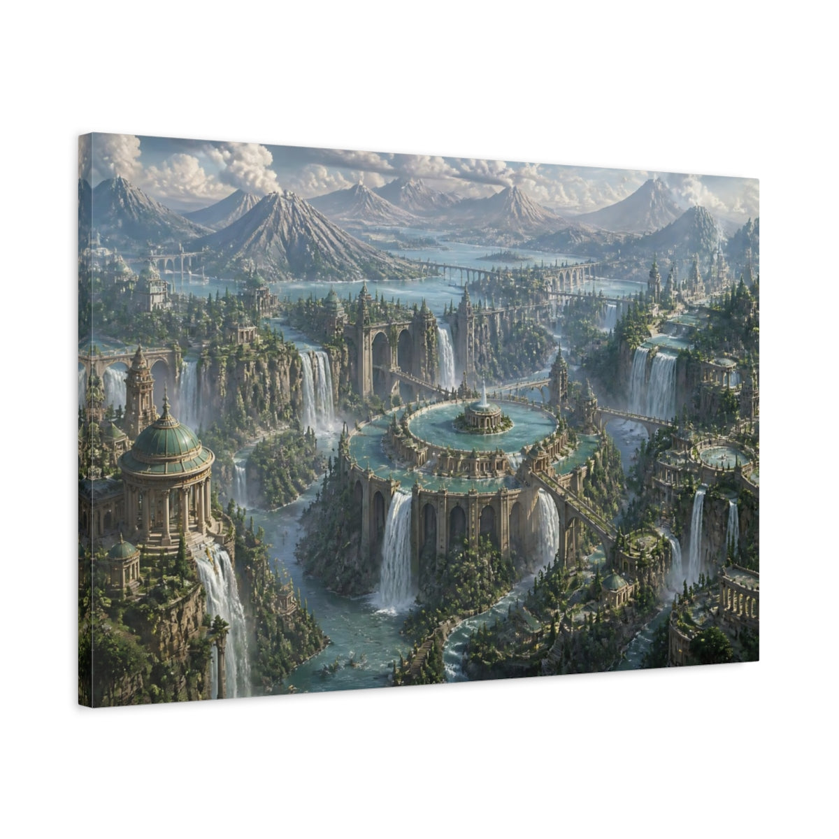 Side Mockup 2. City Of Cascading Waters shown as canvas print