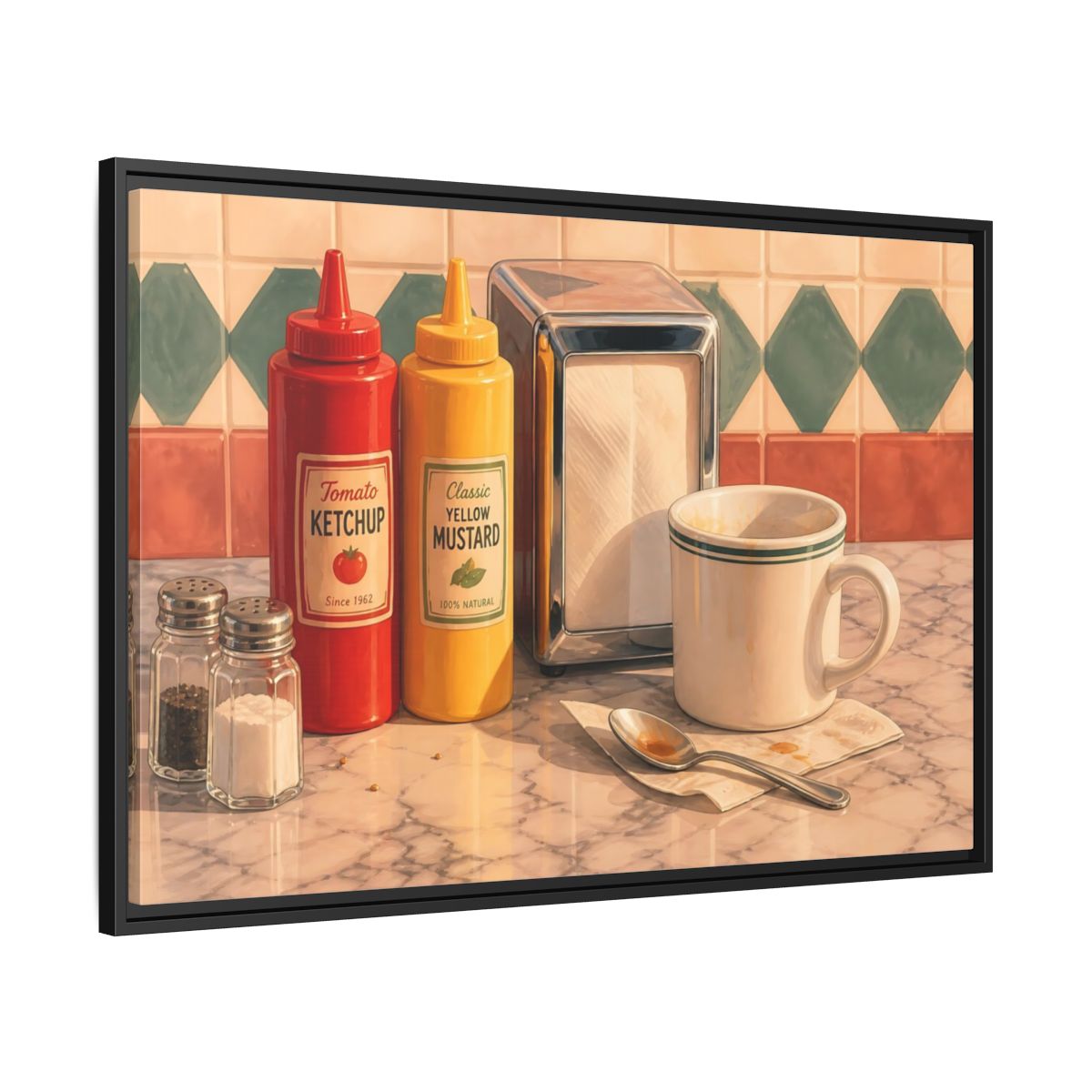 Side Mockup 13. Classic Diner Counter shown as framed canvas print
