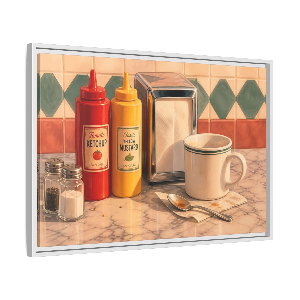 Side Mockup 10. Classic Diner Counter shown as framed canvas print