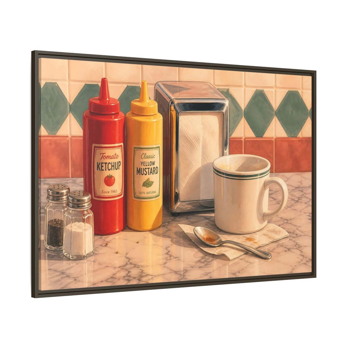 Side Mockup 8. Classic Diner Counter shown as framed canvas print