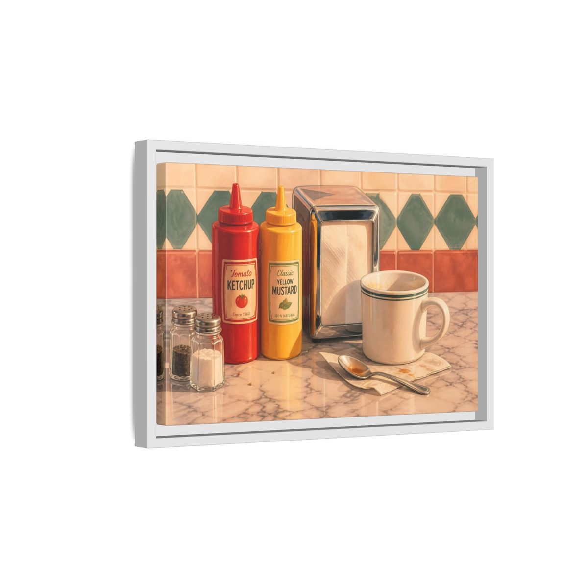 Side Mockup 4. Classic Diner Counter shown as framed canvas print