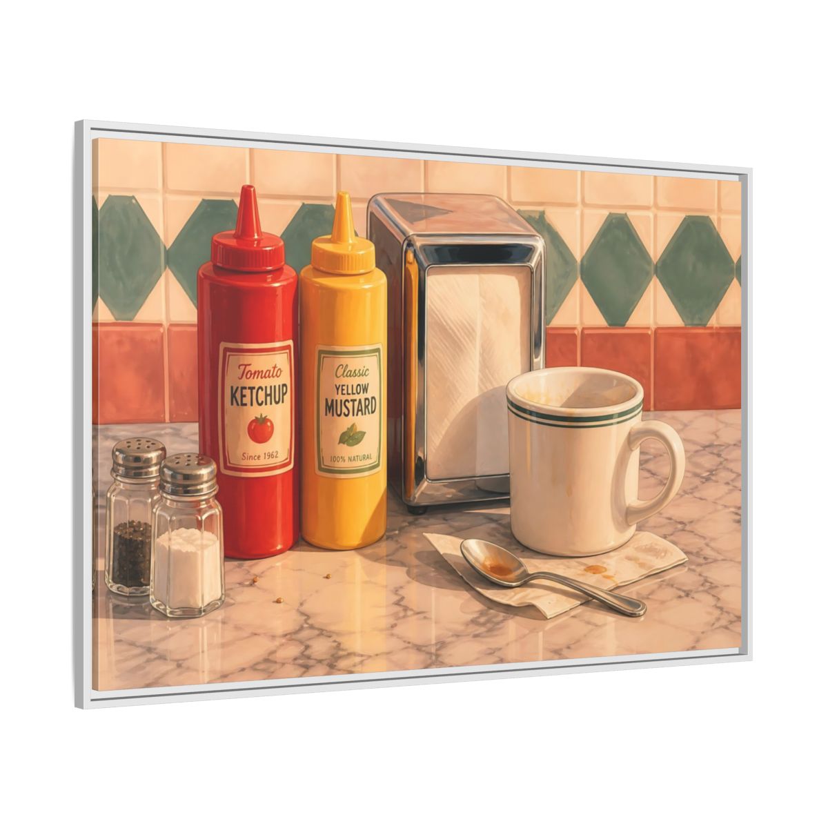 Side Mockup 7. Classic Diner Counter shown as framed canvas print