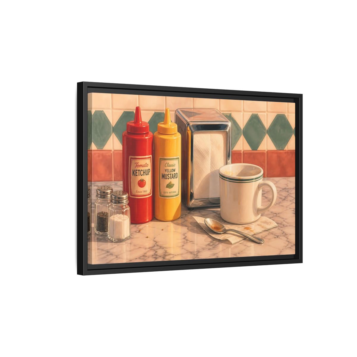 Side Mockup 3. Classic Diner Counter shown as framed canvas print