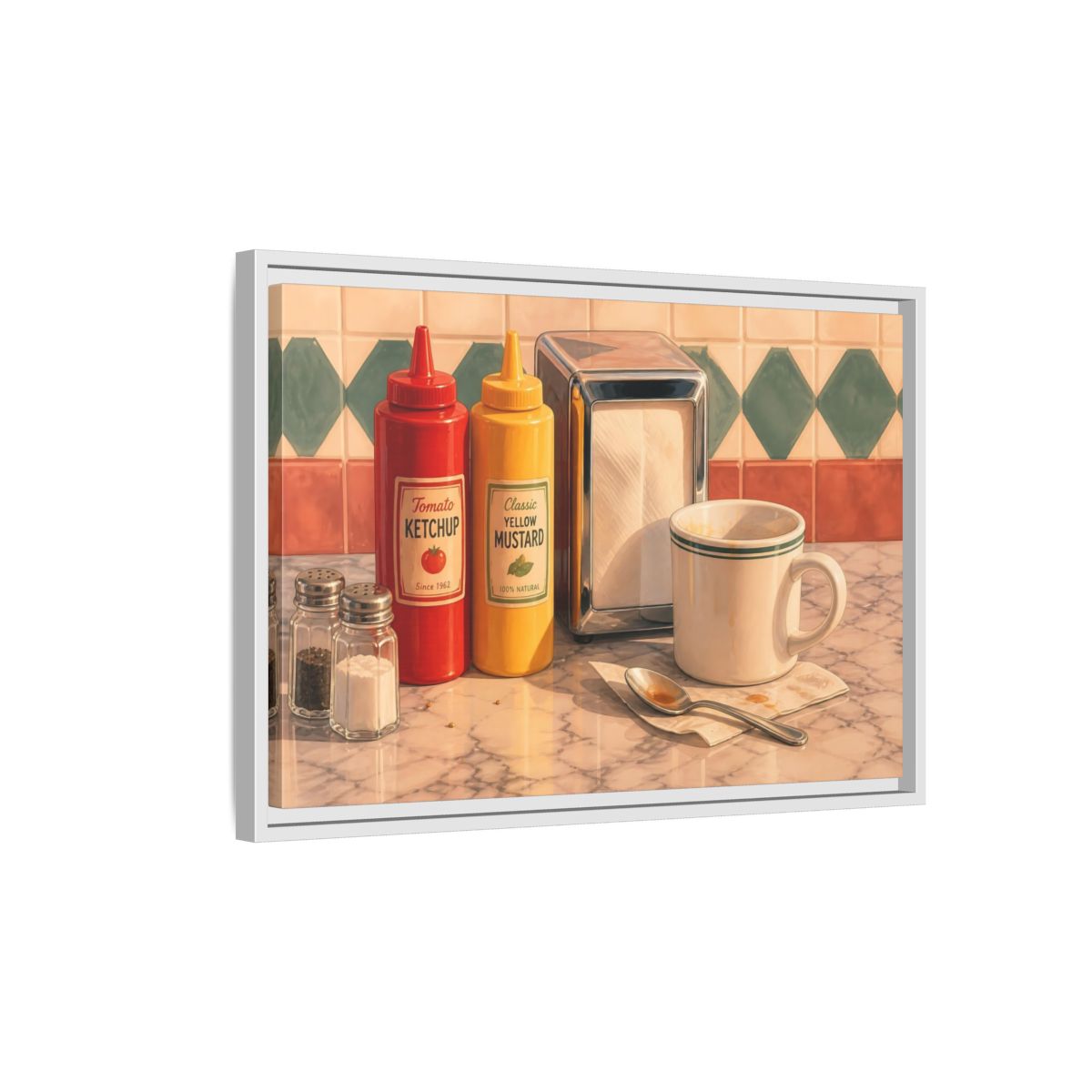 Side Mockup 1. Classic Diner Counter shown as framed canvas print
