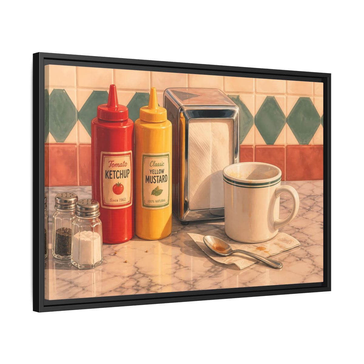 Side Mockup 14. Classic Diner Counter shown as framed canvas print