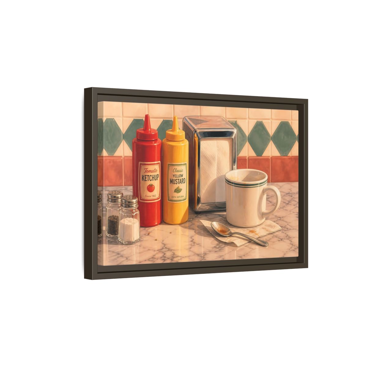 Side Mockup 5. Classic Diner Counter shown as framed canvas print