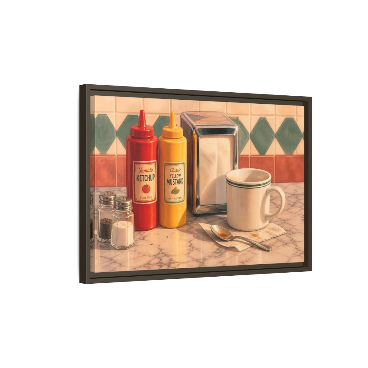 Side Mockup 2. Classic Diner Counter shown as framed canvas print