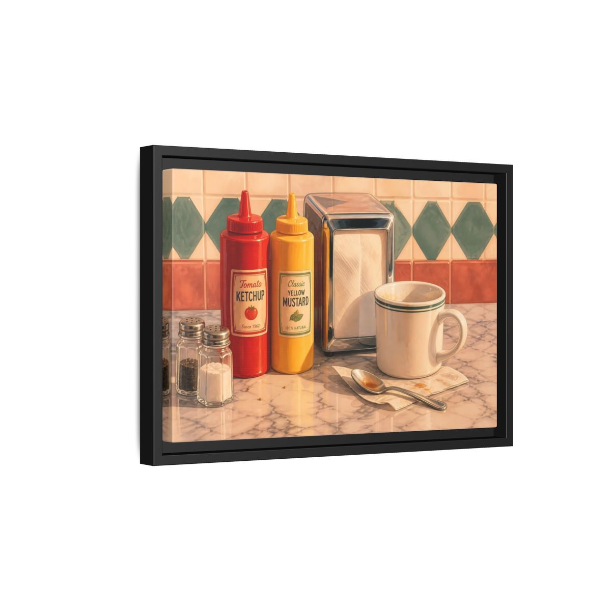 Side Mockup 6. Classic Diner Counter shown as framed canvas print