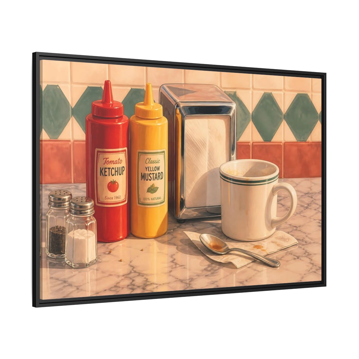 Side Mockup 12. Classic Diner Counter shown as framed canvas print