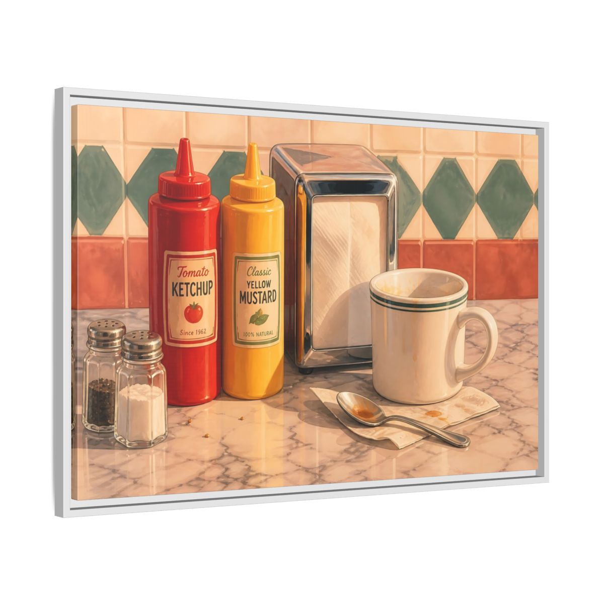 Side Mockup 9. Classic Diner Counter shown as framed canvas print