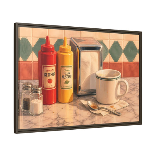 Main Mockup. Classic Diner Counter shown as framed canvas print