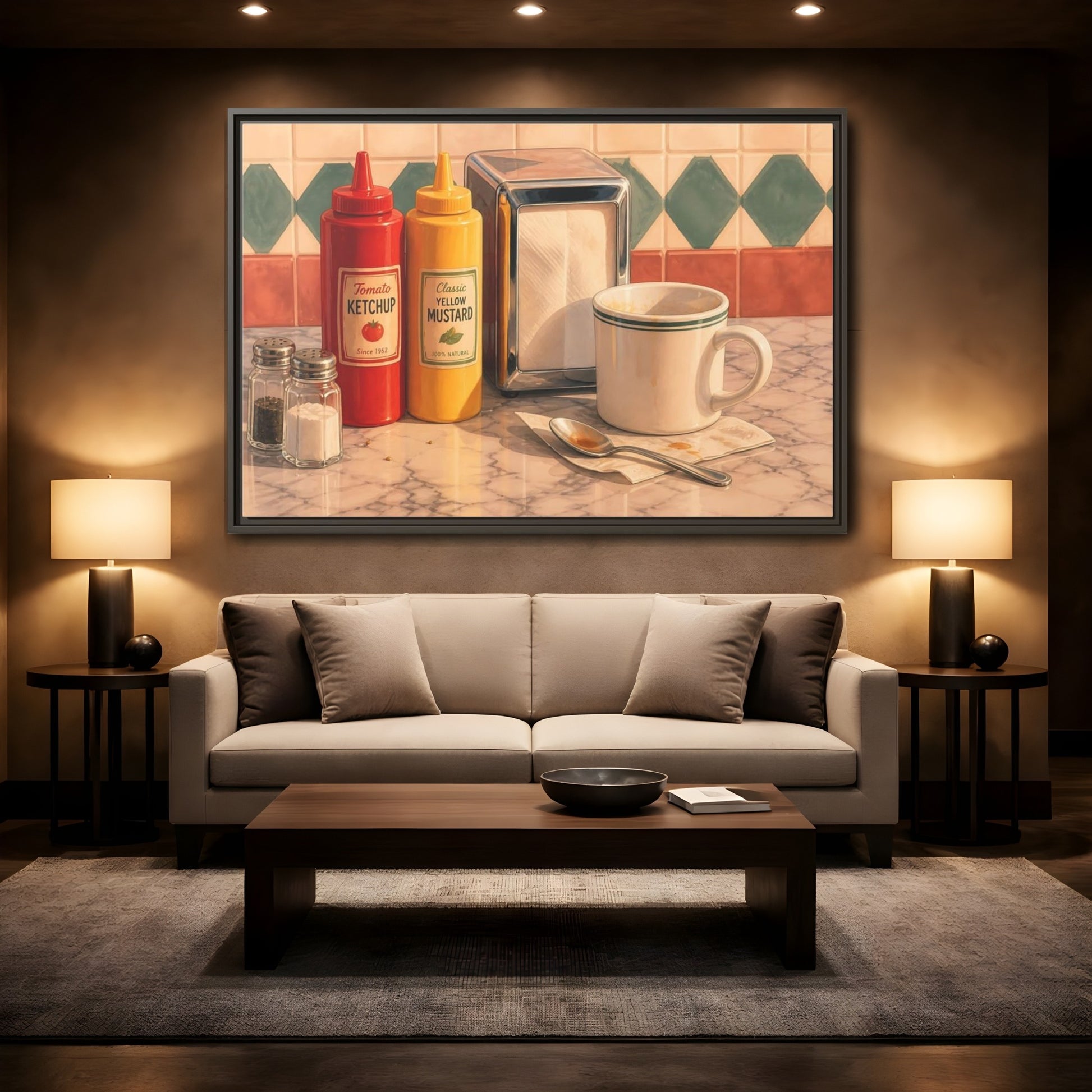 Mockup 2. Classic Diner Counter shown as framed canvas print