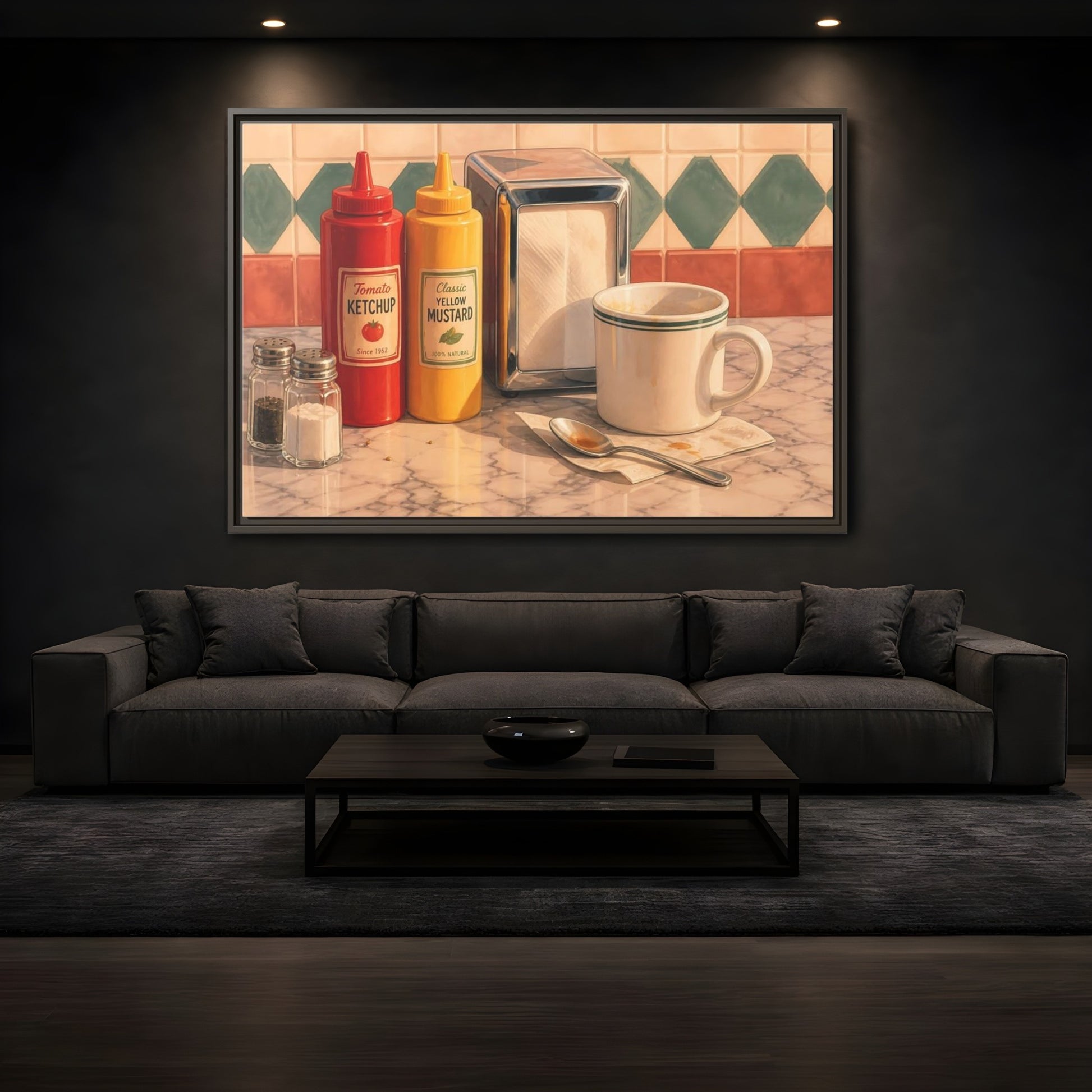 Mockup 3. Classic Diner Counter shown as framed canvas print