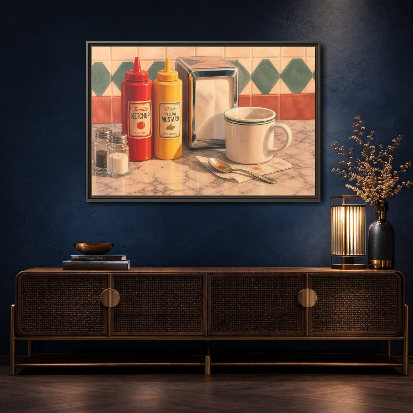 Mockup 4. Classic Diner Counter shown as framed canvas print