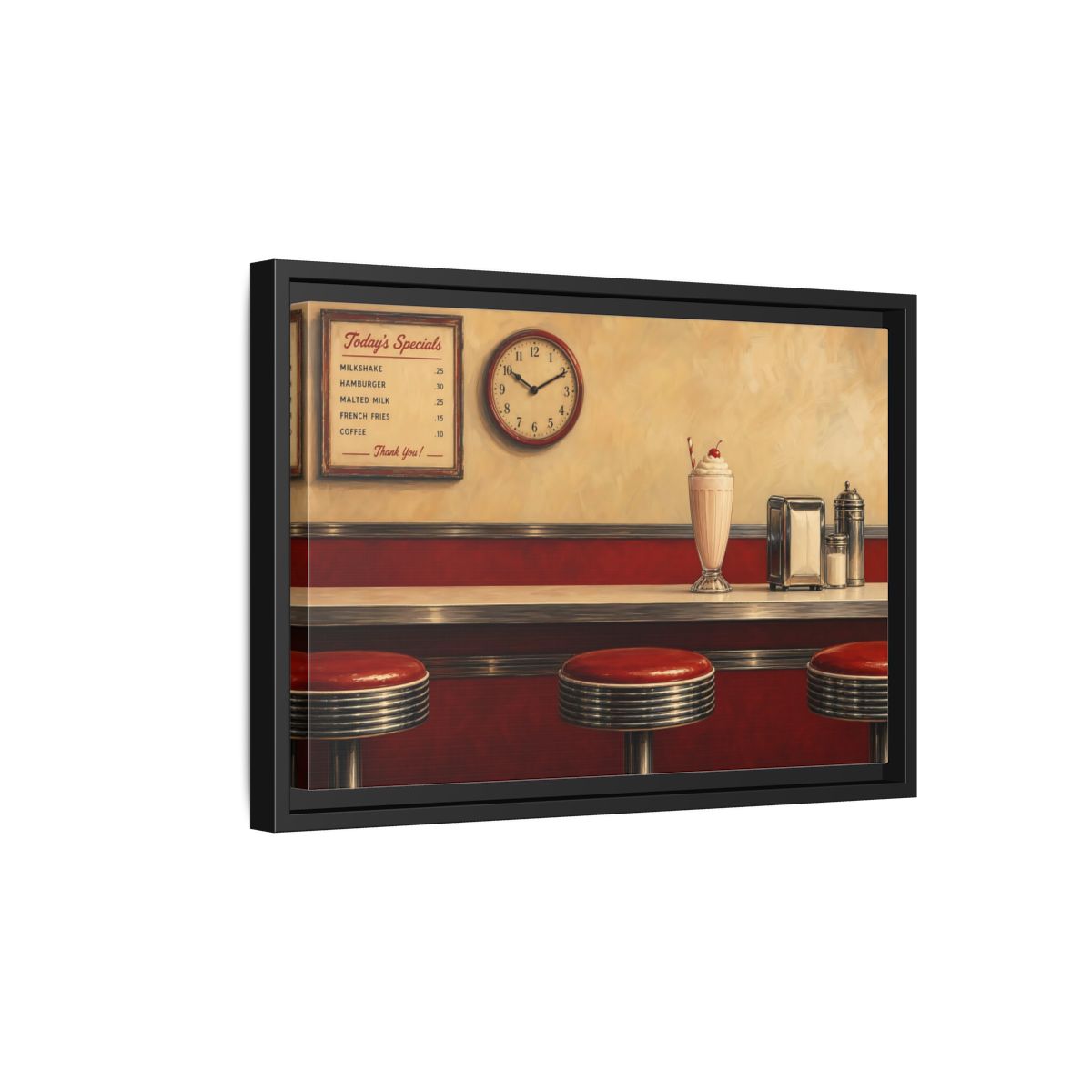 Side Mockup 6. Classic Diner Milkshake shown as framed canvas print