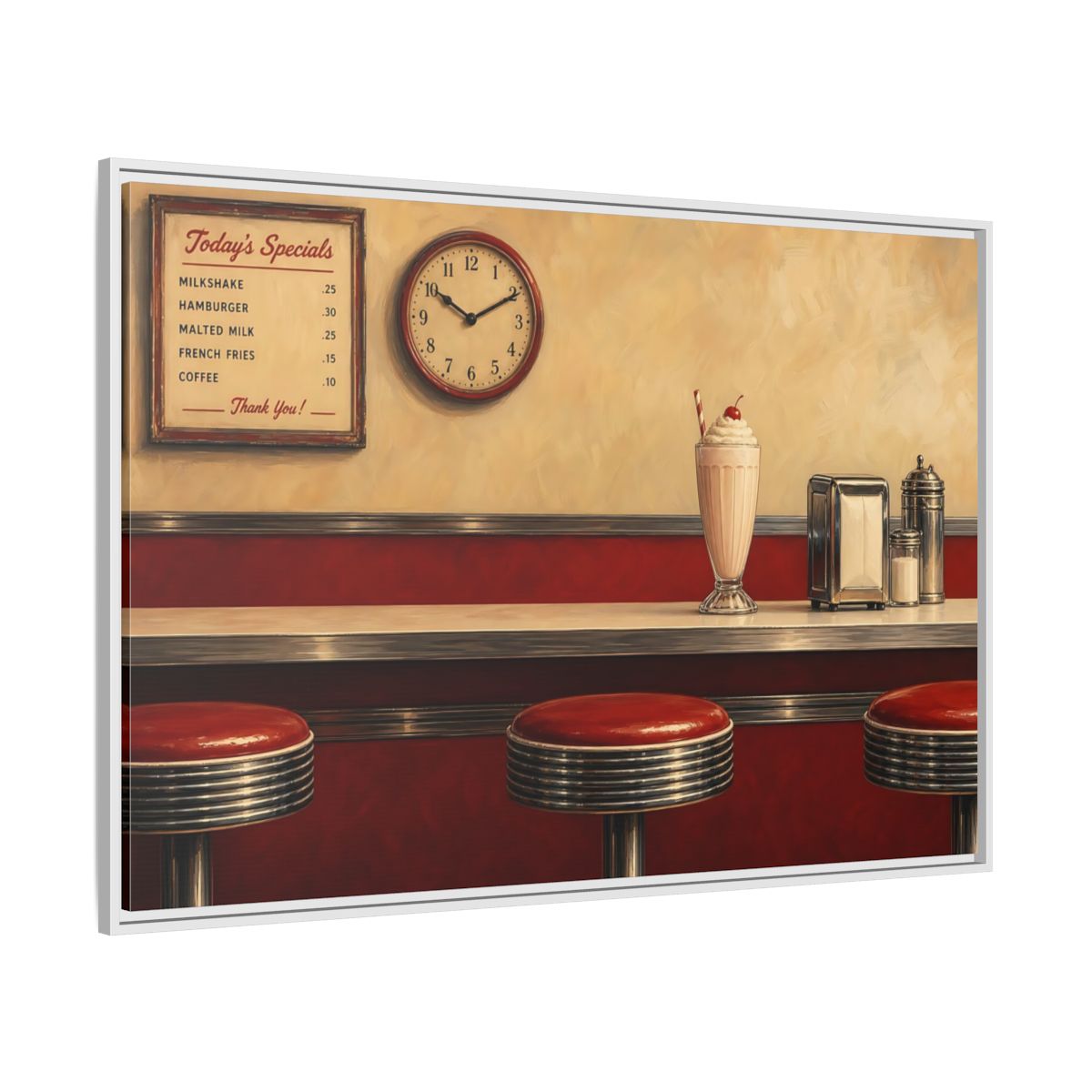 Side Mockup 7. Classic Diner Milkshake shown as framed canvas print