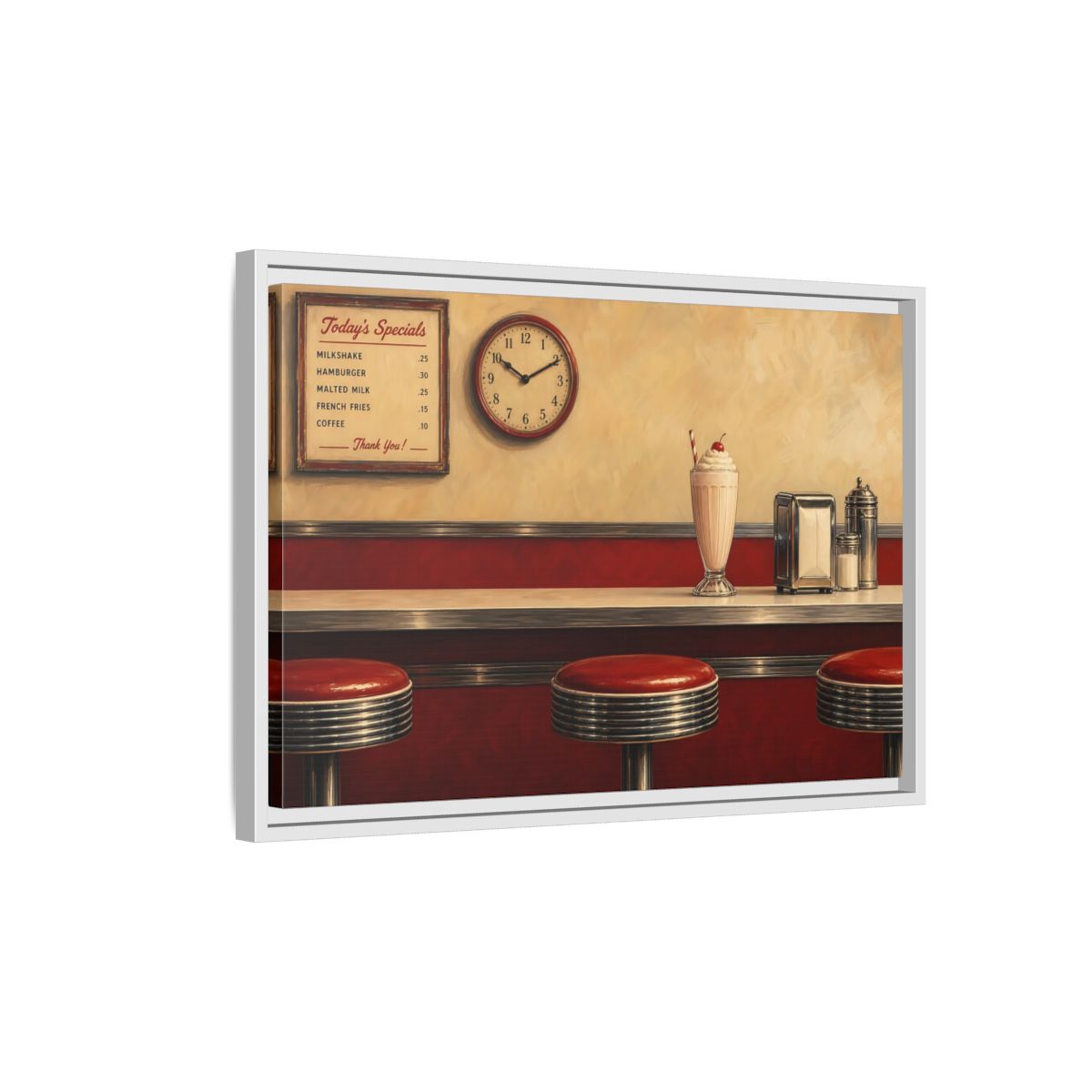 Side Mockup 1. Classic Diner Milkshake shown as framed canvas print