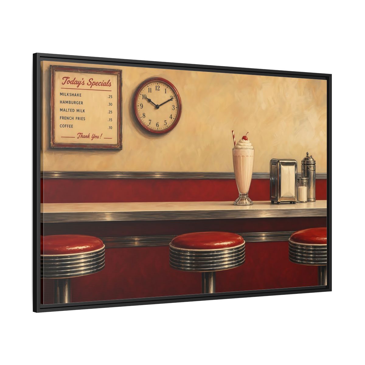 Side Mockup 12. Classic Diner Milkshake shown as framed canvas print