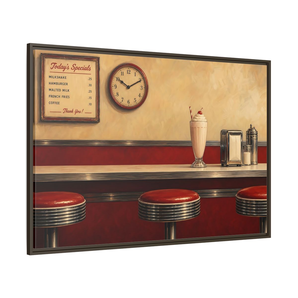 Side Mockup 8. Classic Diner Milkshake shown as framed canvas print