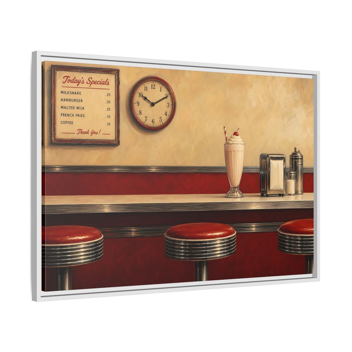 Side Mockup 9. Classic Diner Milkshake shown as framed canvas print