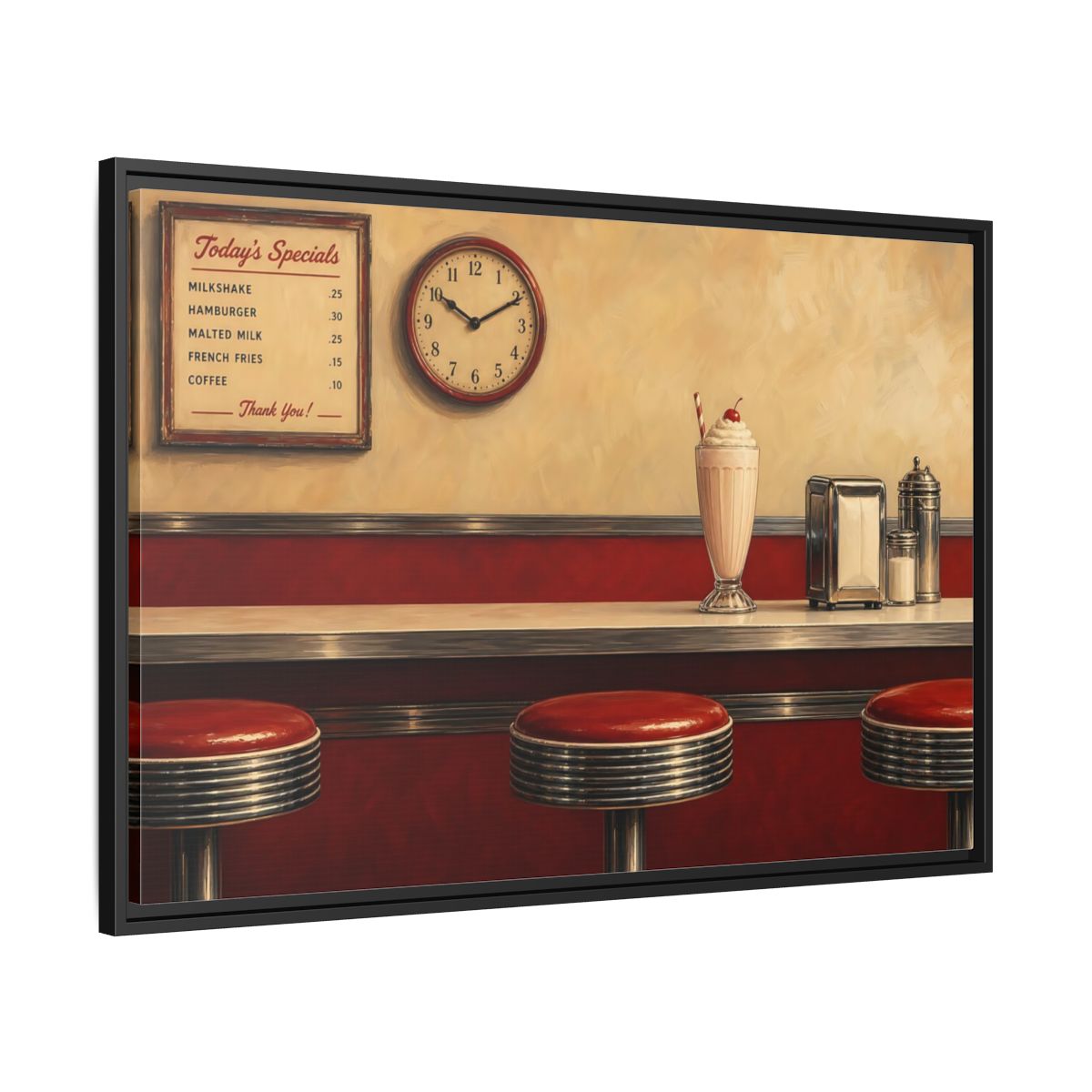 Side Mockup 13. Classic Diner Milkshake shown as framed canvas print