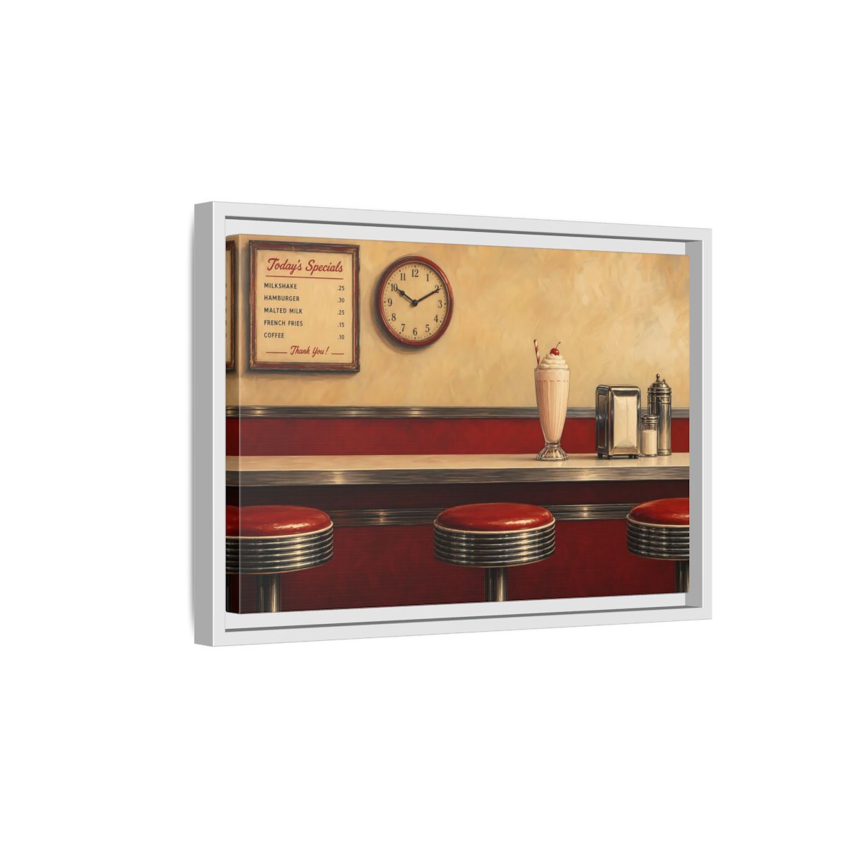 Side Mockup 4. Classic Diner Milkshake shown as framed canvas print