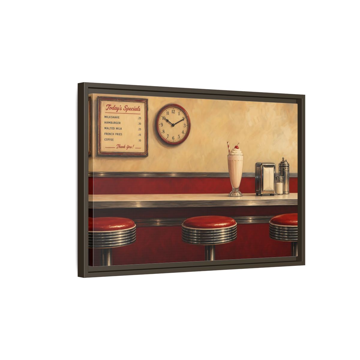 Side Mockup 2. Classic Diner Milkshake shown as framed canvas print