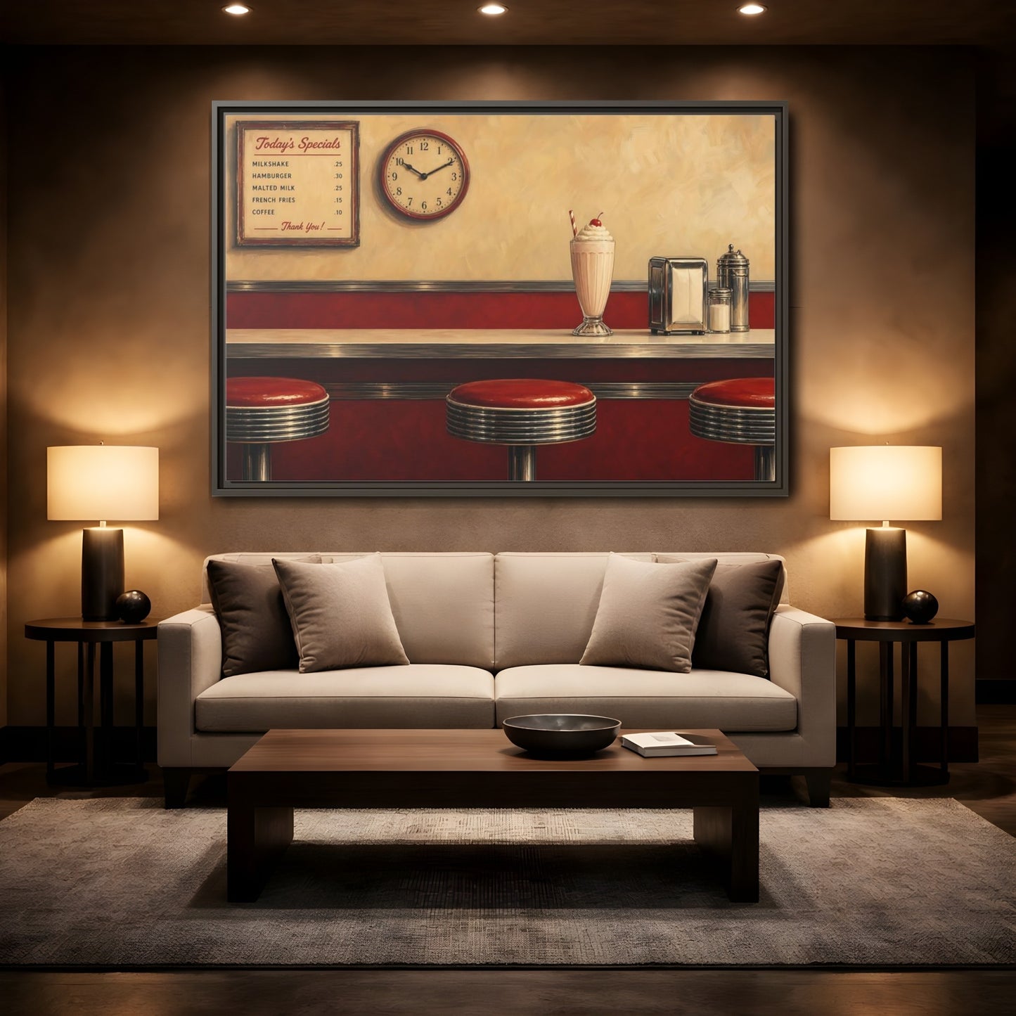 Mockup 2. Classic Diner Milkshake shown as framed canvas print