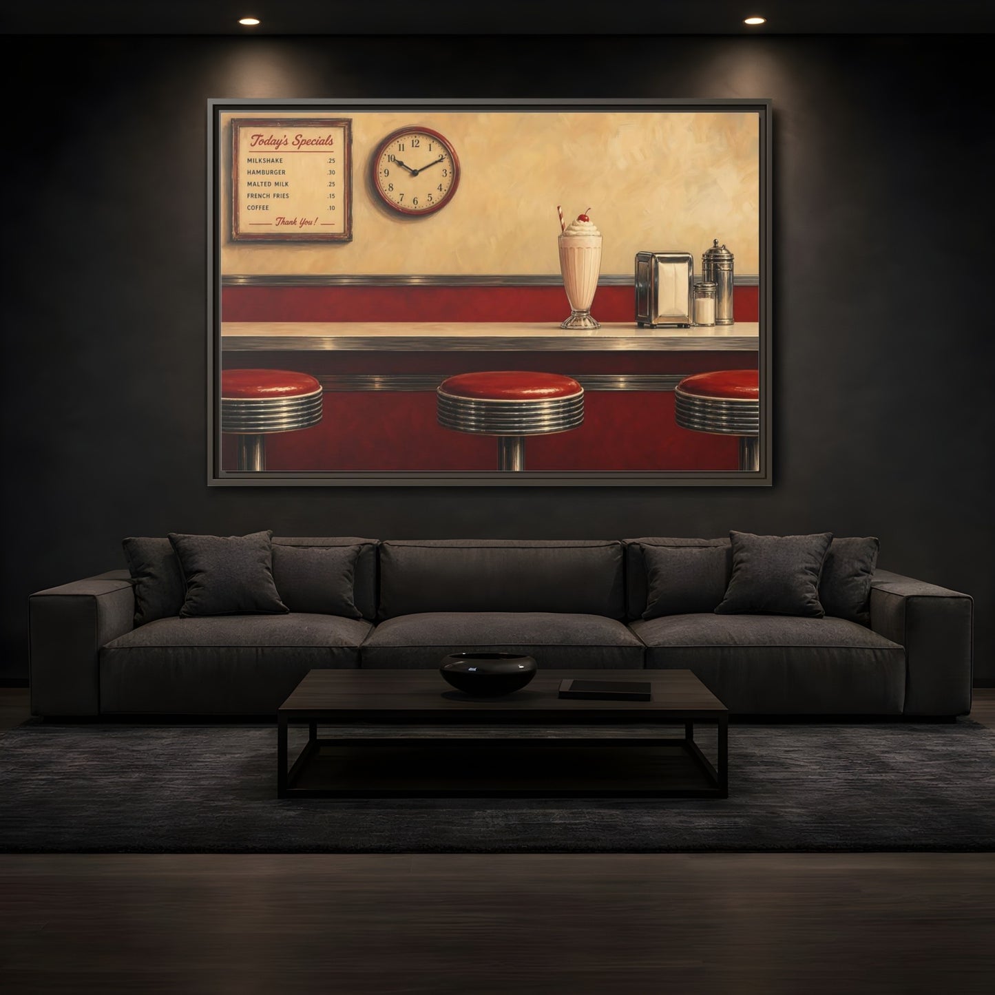 Mockup 3. Classic Diner Milkshake shown as framed canvas print