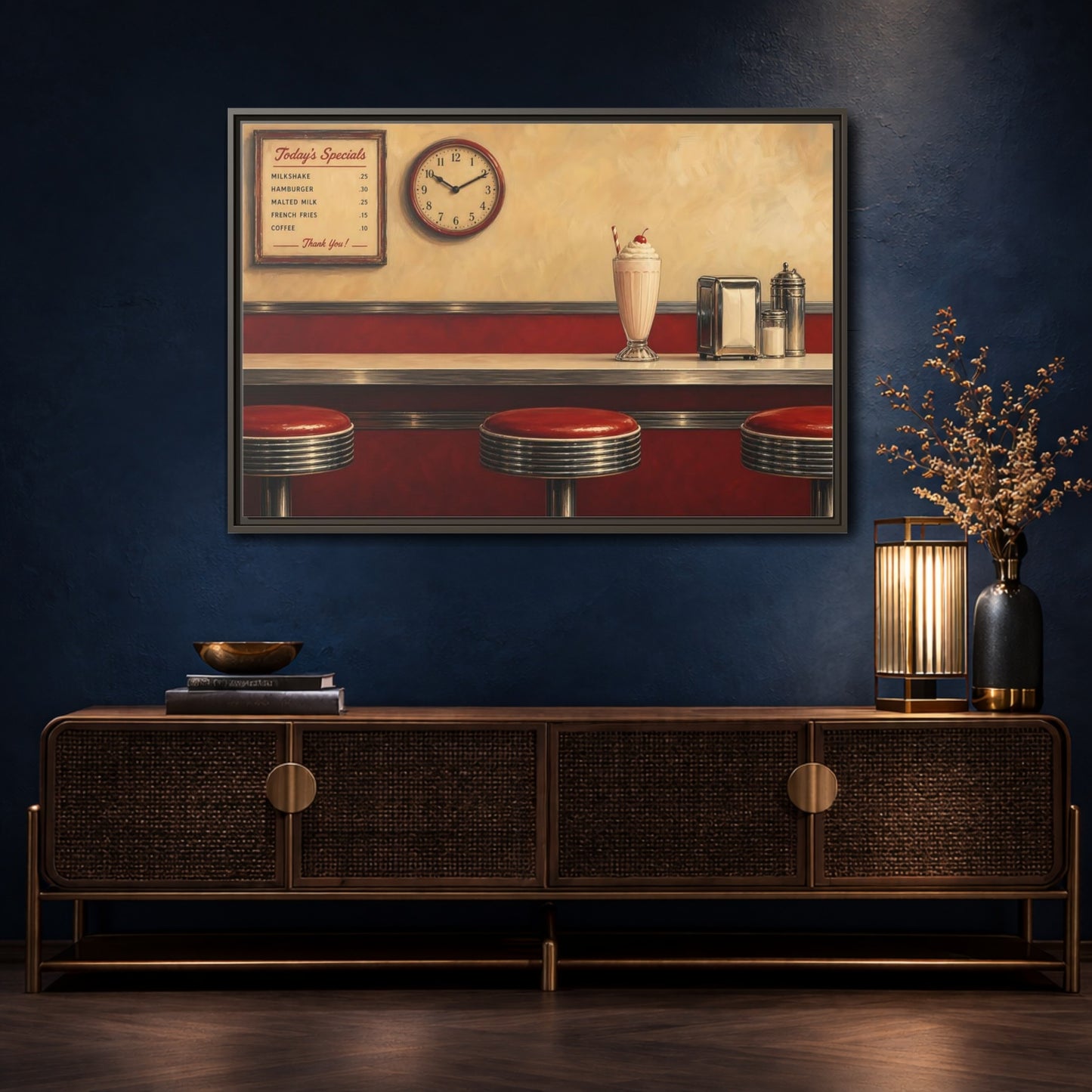 Mockup 4. Classic Diner Milkshake shown as framed canvas print