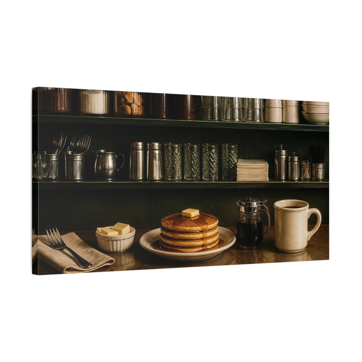 Side Mockup 1. Classic Diner Pancakes shown as canvas print