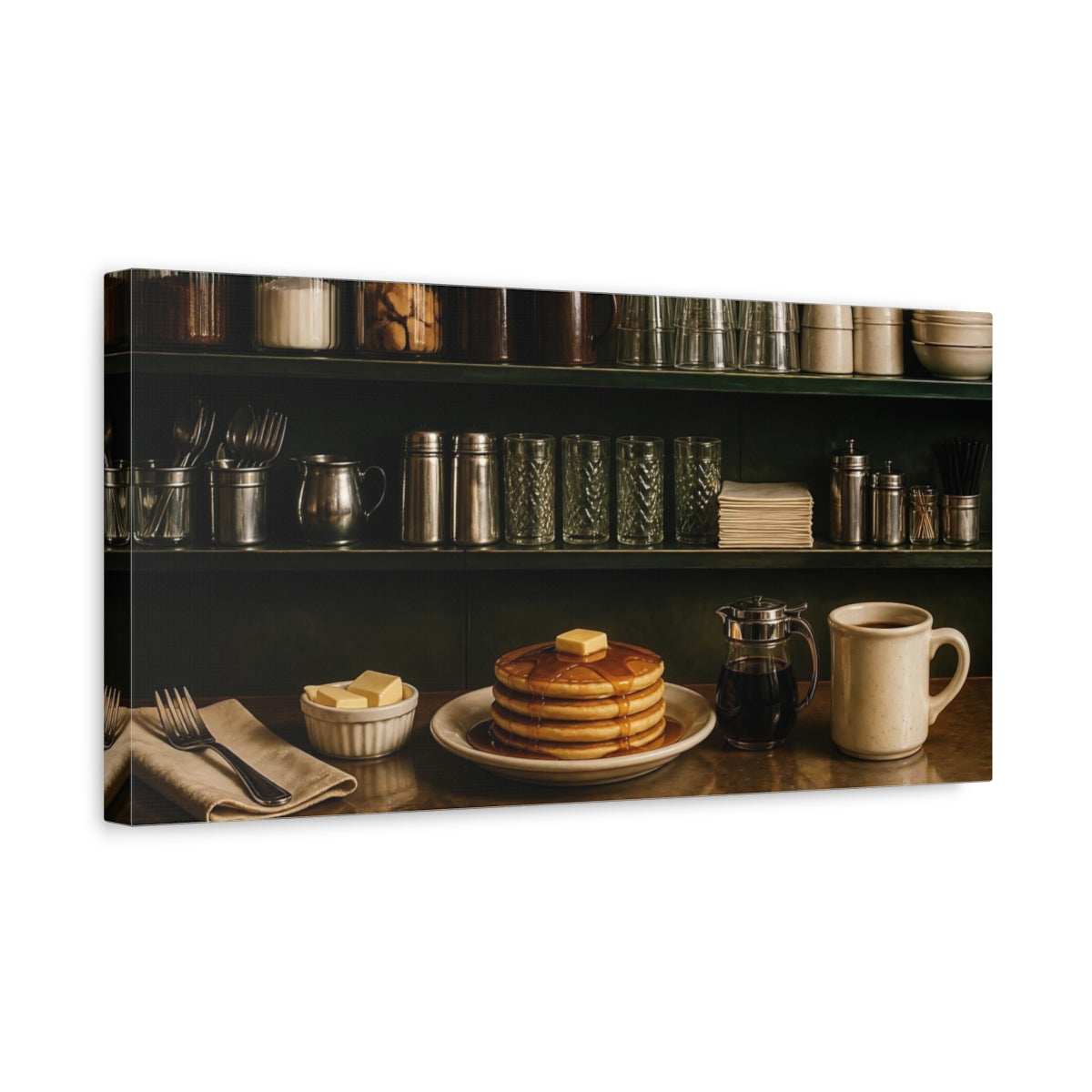 Side Mockup 3. Classic Diner Pancakes shown as canvas print