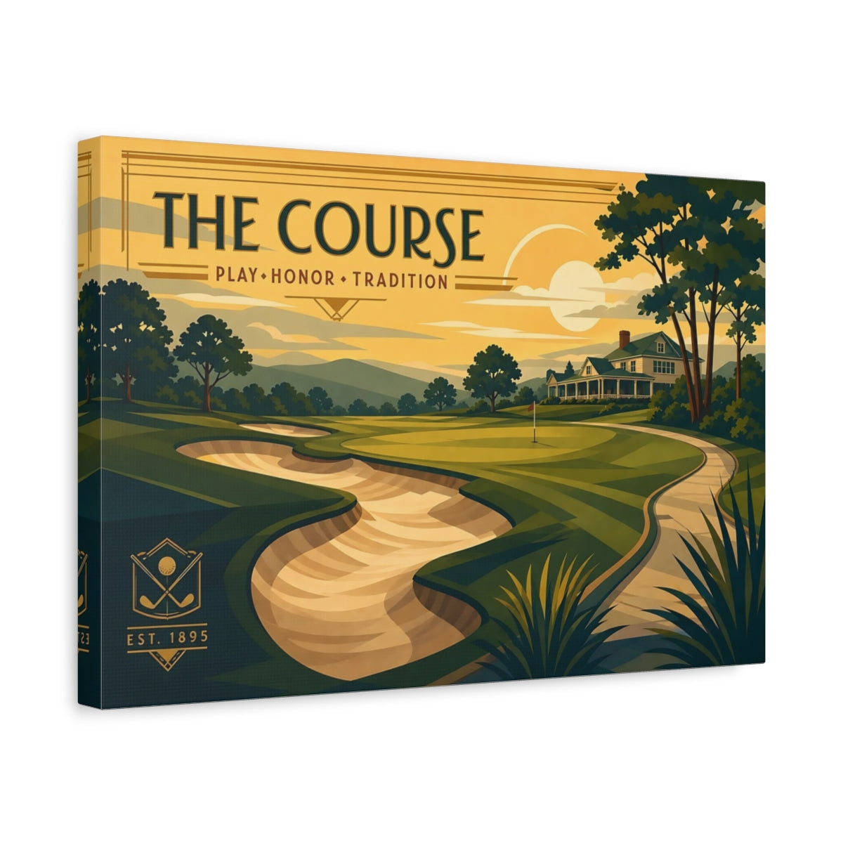 Side Mockup 4. Classic Golf Course Scene shown as canvas print