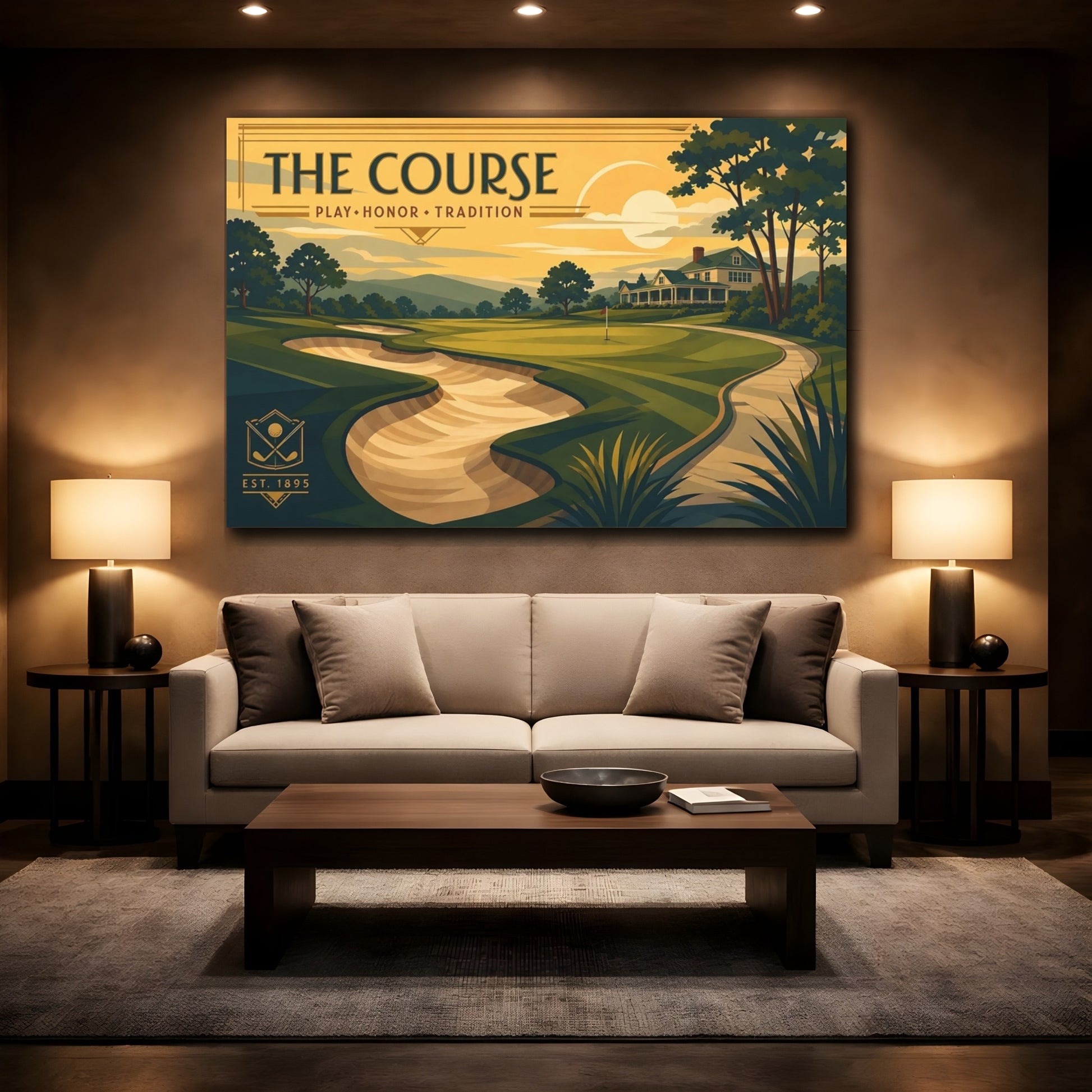 Mockup 2. Classic Golf Course Scene shown as canvas print