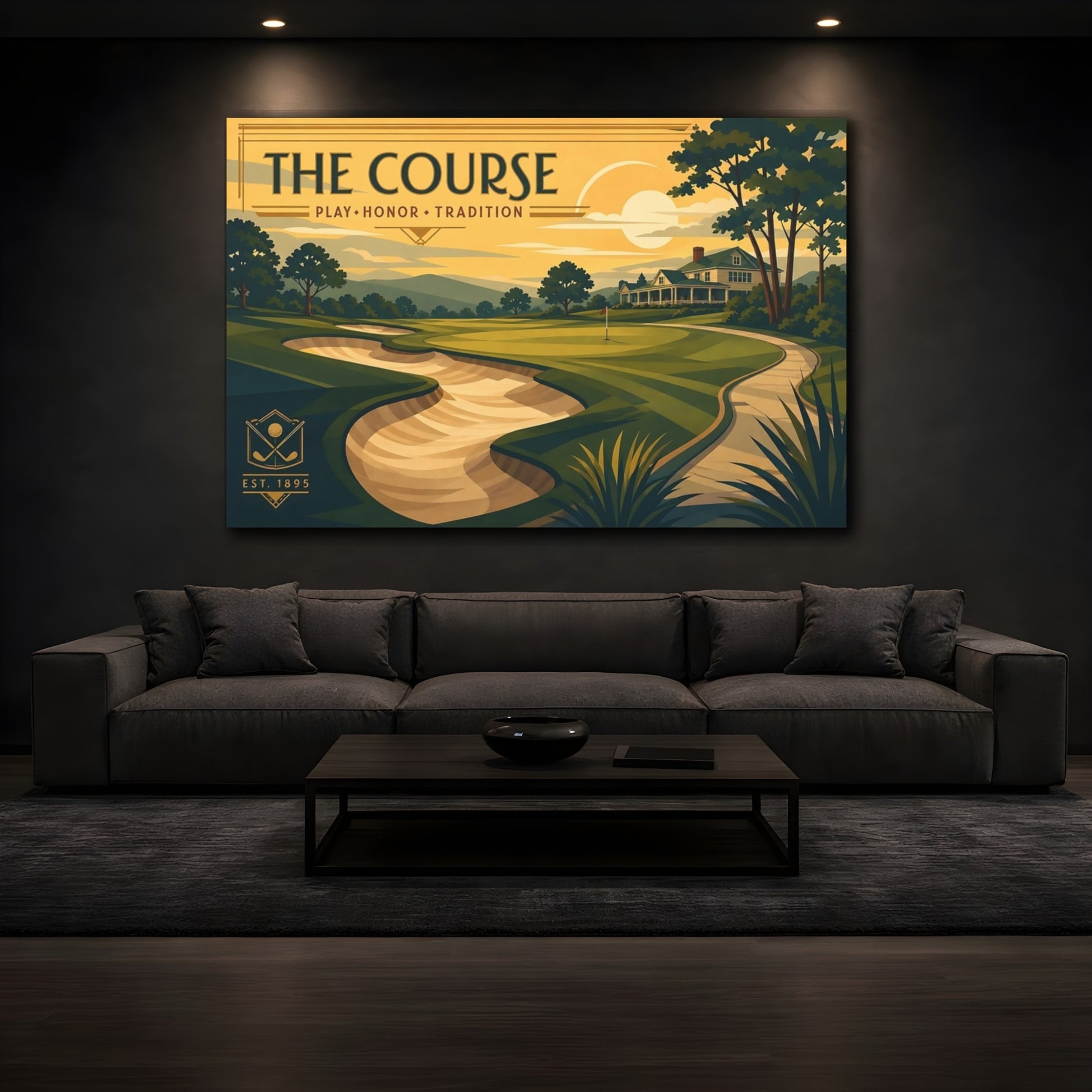 Mockup 3. Classic Golf Course Scene shown as canvas print