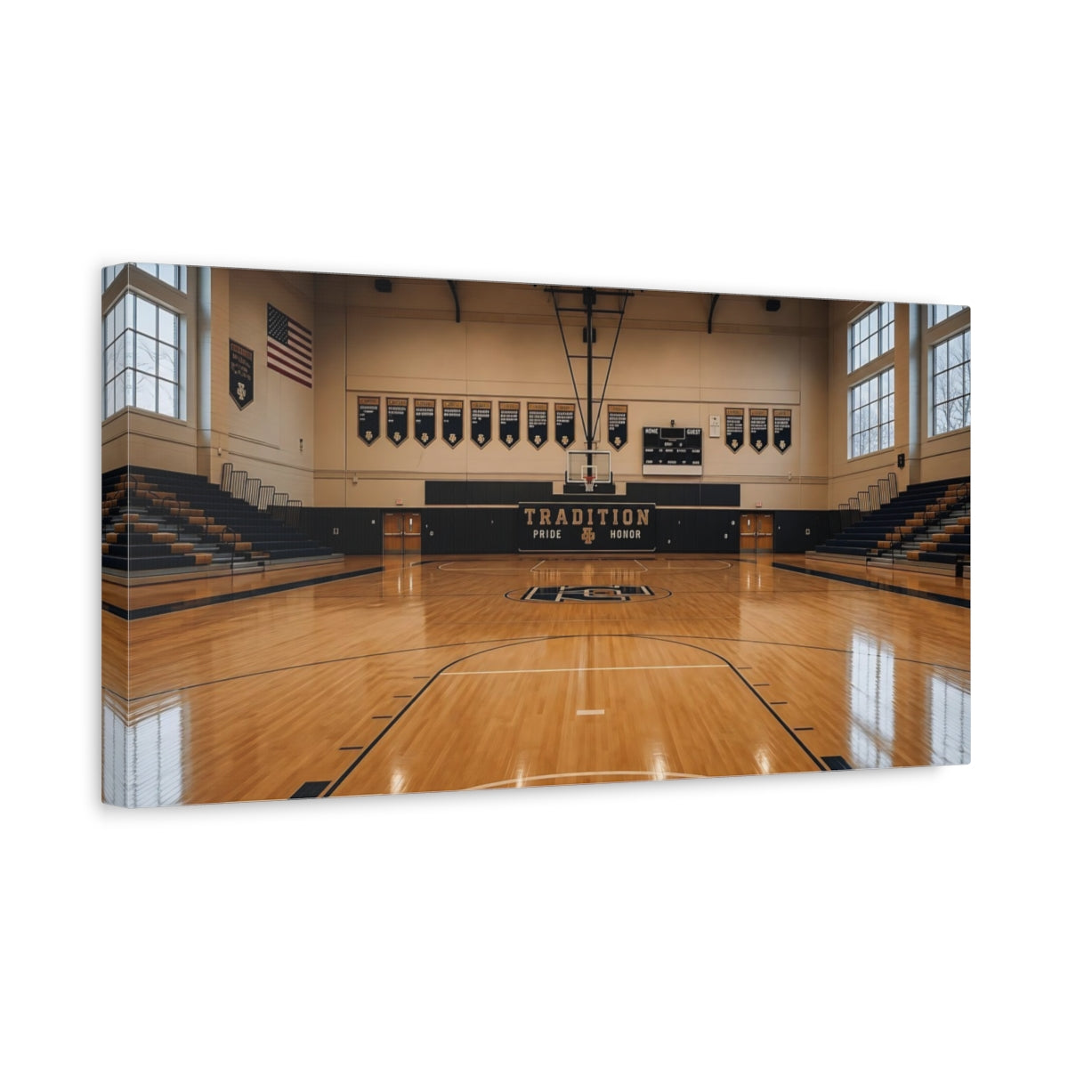 Side Mockup 3. Classic High School Gym shown as canvas print