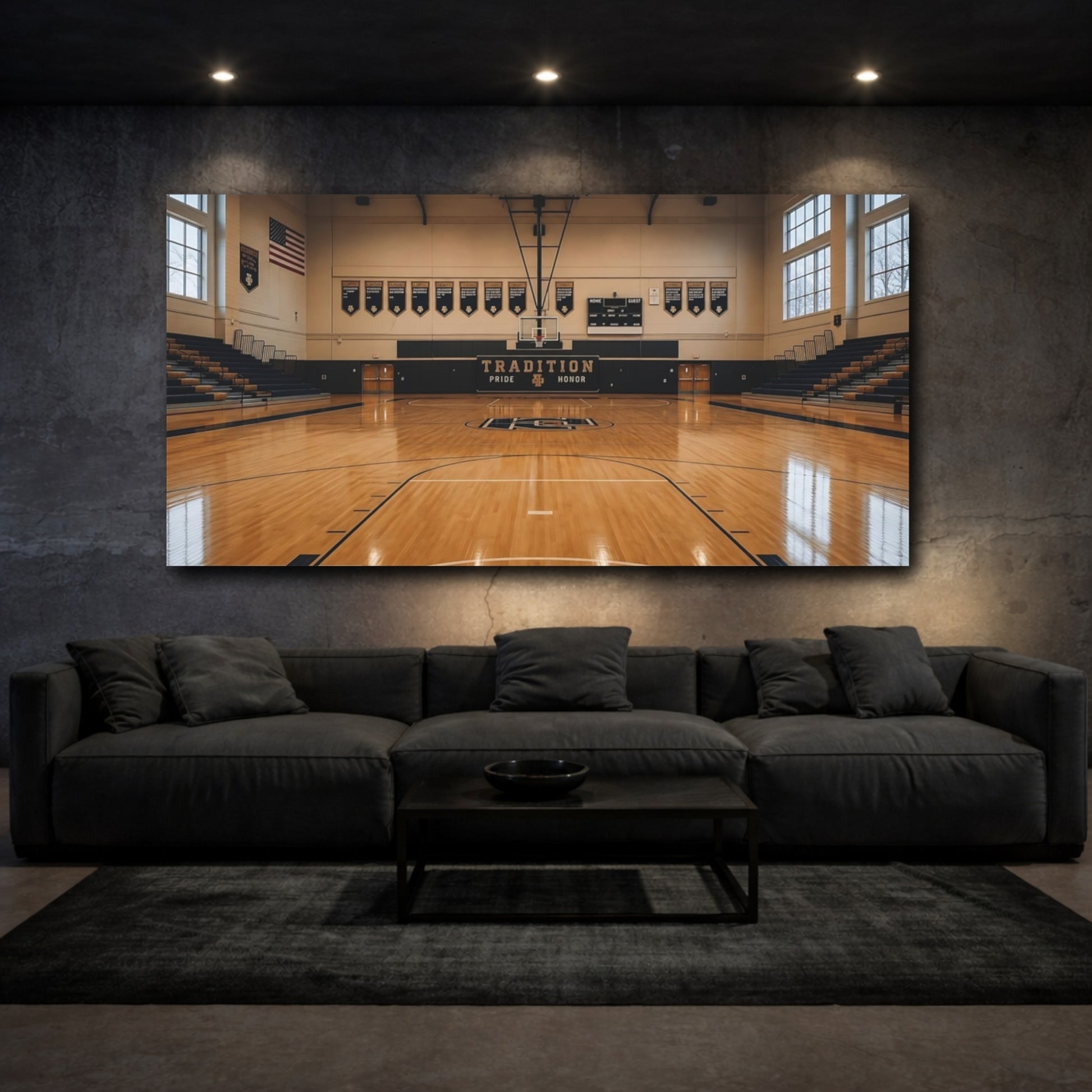 Mockup 3. Classic High School Gym shown as canvas print