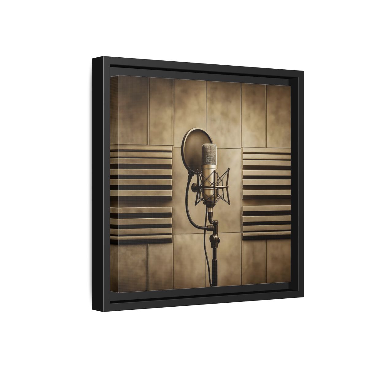 Side Mockup 18. Classic Recording Microphone shown as framed canvas print